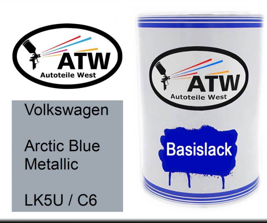 Volkswagen, Arctic Blue Metallic, LK5U / C6: 500ml Lackdose, von ATW Autoteile West.